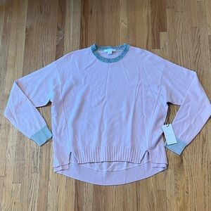 Duffy Pink Crew Neck Sweater with Gray Trim NWT